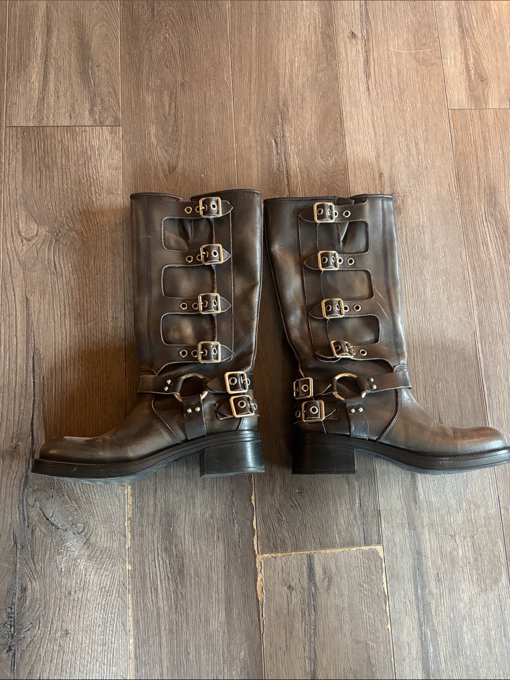 Freebird by Steven Dark Brown Leather Buckle Moto Boots